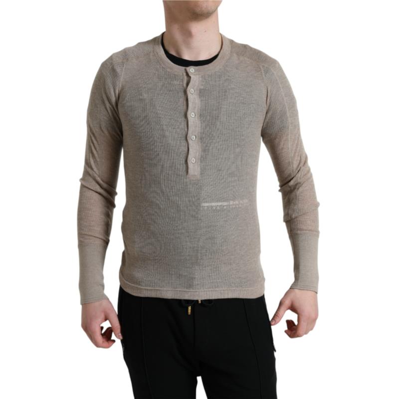 Dolce & Gabbana Henley Pullover Beige Cashmere Sweater IT46