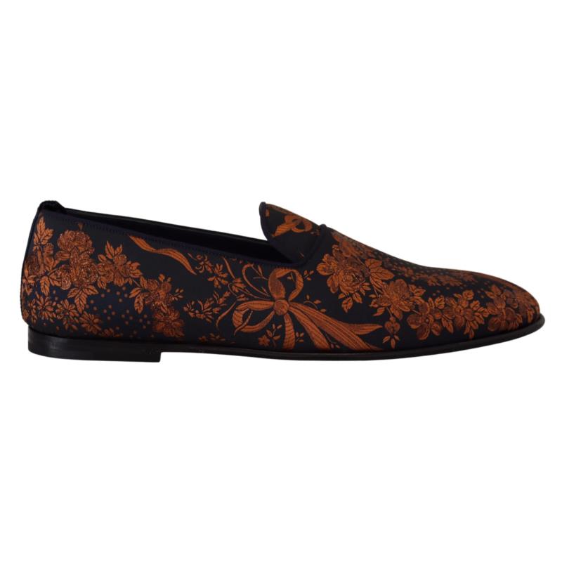 Dolce & Gabbana Blue Rust Floral Slippers Loafers Shoes EU40/US7