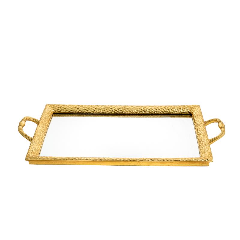 Zen Collection Δίσκος Σφυρήλατος Χρυσός Μεταλλικός Ορθογώνιος με Επιφάνεια Καθρέπτη 50x27cm 48054
