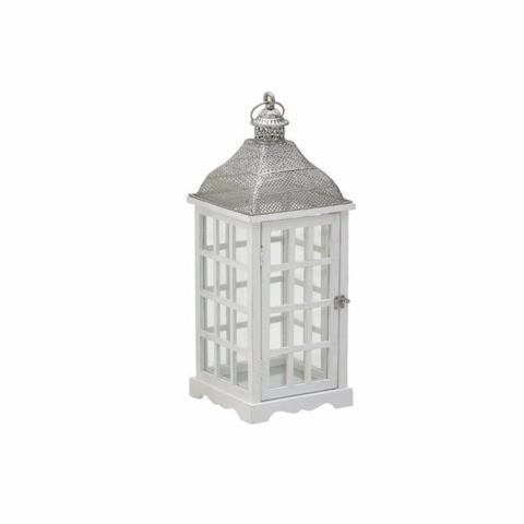 Inart Φανάρι Ξύλινο Μεταλλικό Λευκό 24x24x62cm (Μέγεθος: Small)