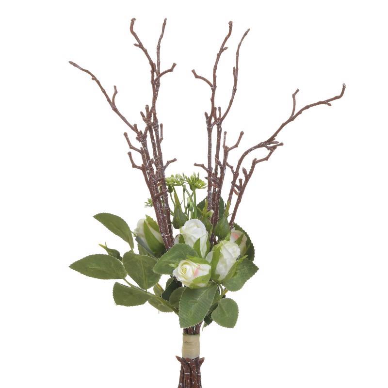 Inart Μπουκέτο Κλαδί-Λουλούδι Πλαστικό Λευκό 36cm 3-85-700-0060