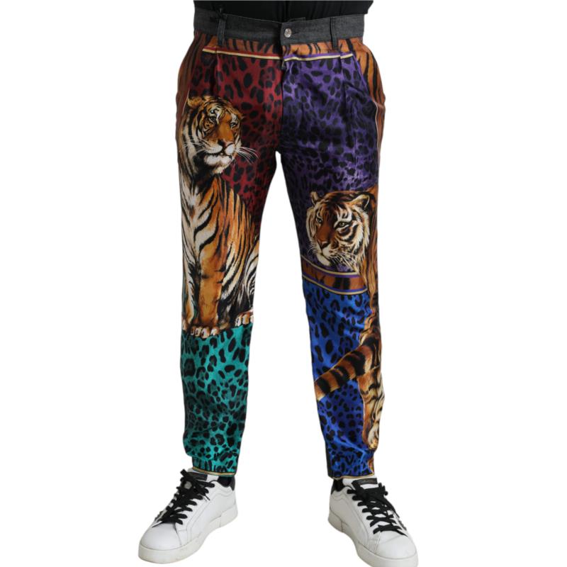 Dolce & Gabbana Multicolor Tiger Cotton Loose Denim Jeans IT50