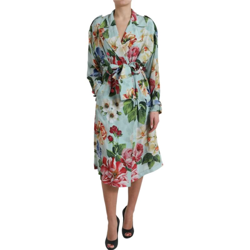 Dolce & Gabbana Multicolor Floral Silk Trench Coat Jacket IT38
