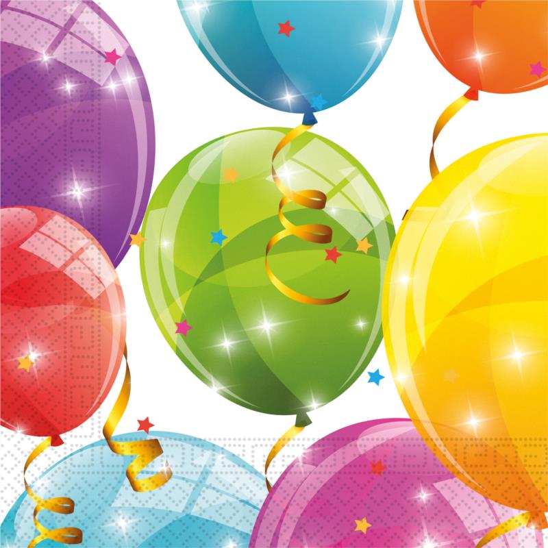 Χαρτοπετσέτες 2φύλλες Πολύχρωμες με Μπαλόνια Sparkling Balloons Μεσαίες 33x33cm Decorata (20τεμ)