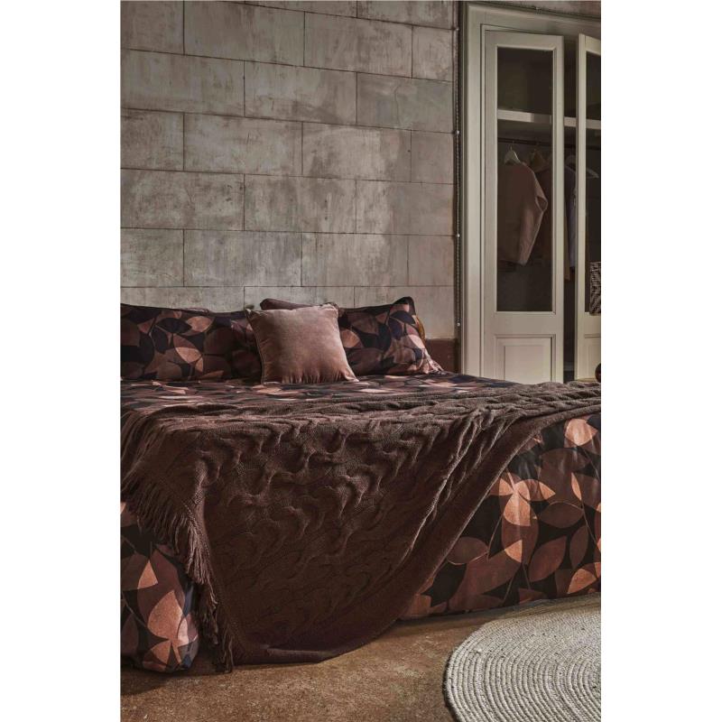 Coincasa κουβέρτα μονή μονόχρωμη με ανάγλυφο σχέδιο και διακοσμητικά κρόσσια 170 x 130 cm - 007376606 Καφέ