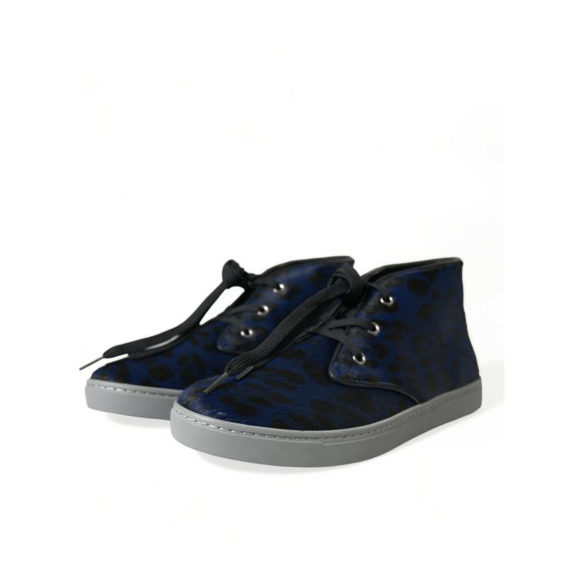 Dolce & Gabbana Blue Calfskin Leopard Mid Top Sneakers Shoes EU43/US10