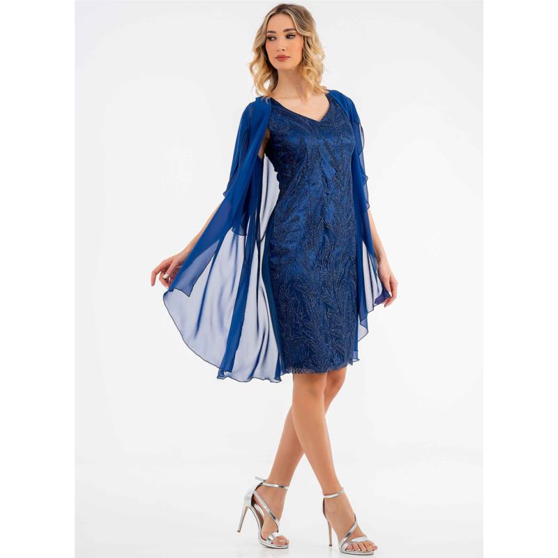 Αμπιγιέ μπλε φόρεμα με δαντέλα