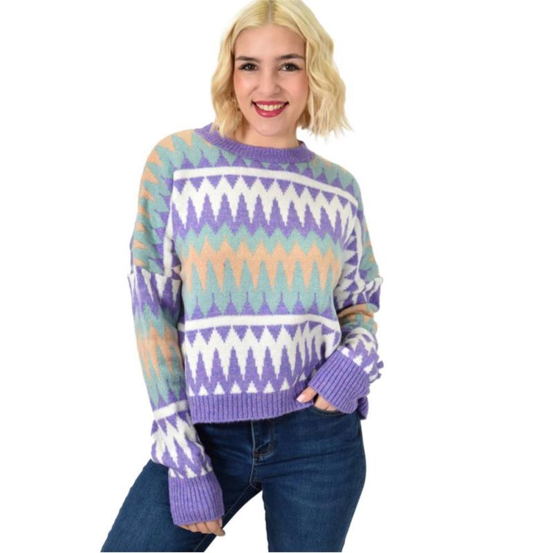 Πλεκτό πουλόβερ με σχέδιο Λιλά 23062