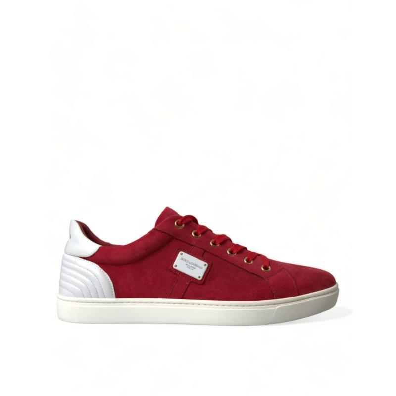 Dolce & Gabbana Red Suede Leather Men Low Top Sneakers Shoes EU41/US8