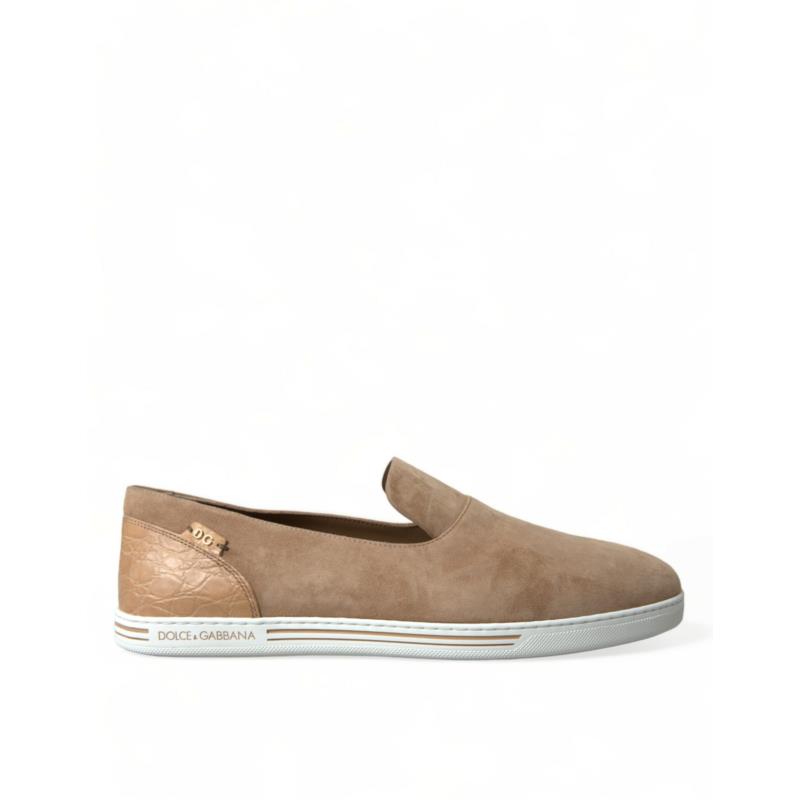 Dolce & Gabbana Beige Suede Caiman Men Loafers Slippers Shoes EU43/US10
