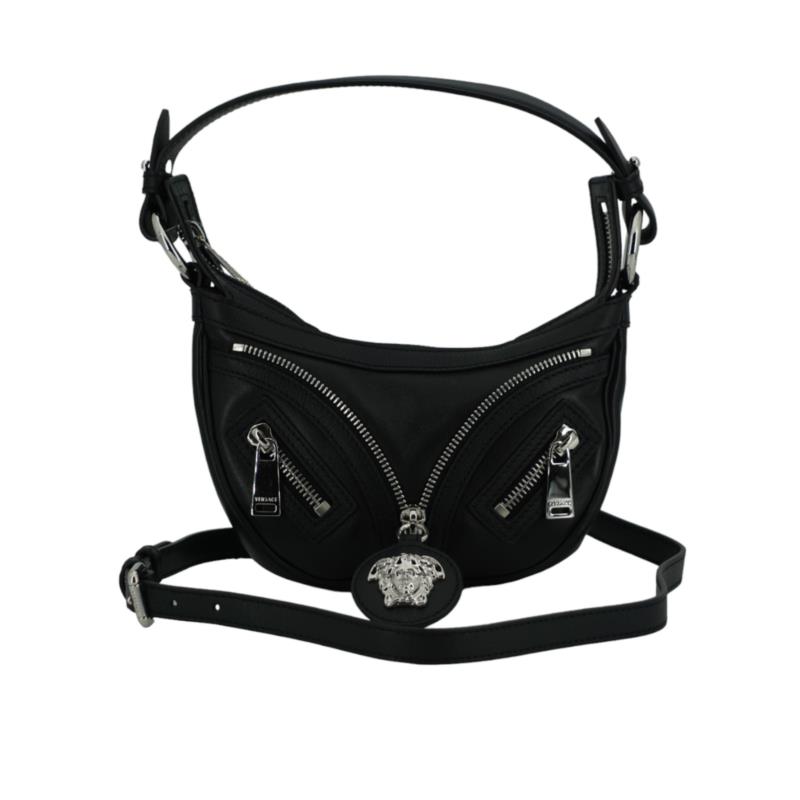 Versace Black Calf Leather Hobo Mini Shoulder Bag One Size