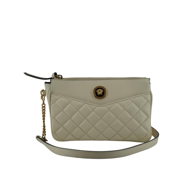 Versace White Lamb Leather Pouch Crossbody Bag One Size
