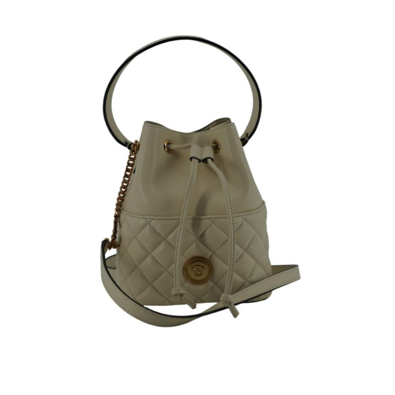 Versace White Lamb Leather Small Bucket Shoulder Bag One Size