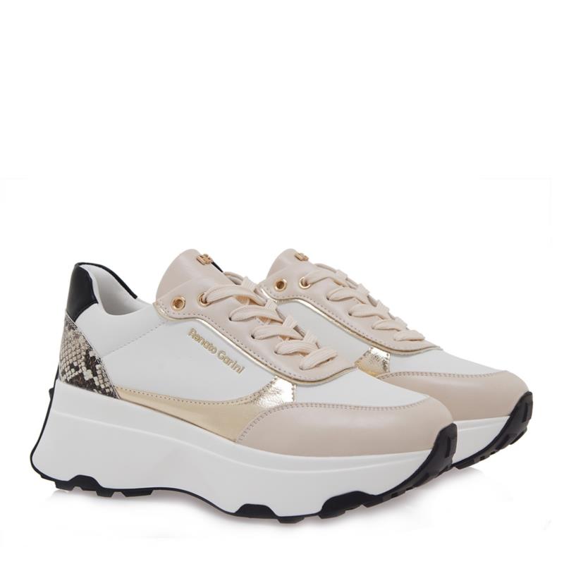 Renato Garini Γυναικεία Παπούτσια Sneakers 026-19R Λευκό Nude Φίδι S119R026314A