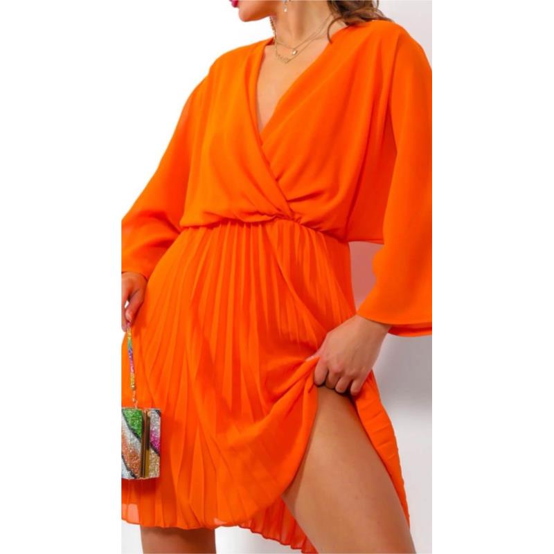 Φόρεμα mini πλισέ κρουαζέ - Exotic Orange (Πορτοκαλί)