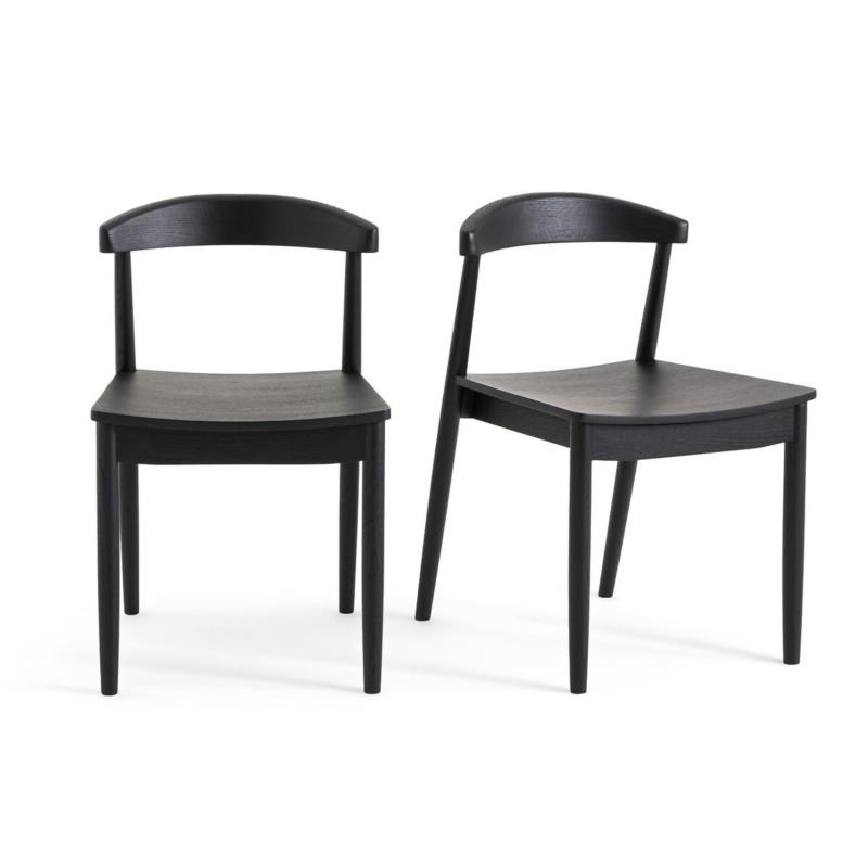 Σετ 2 καρέκλες από ξύλο δρυ σε μαύρο χρώμα