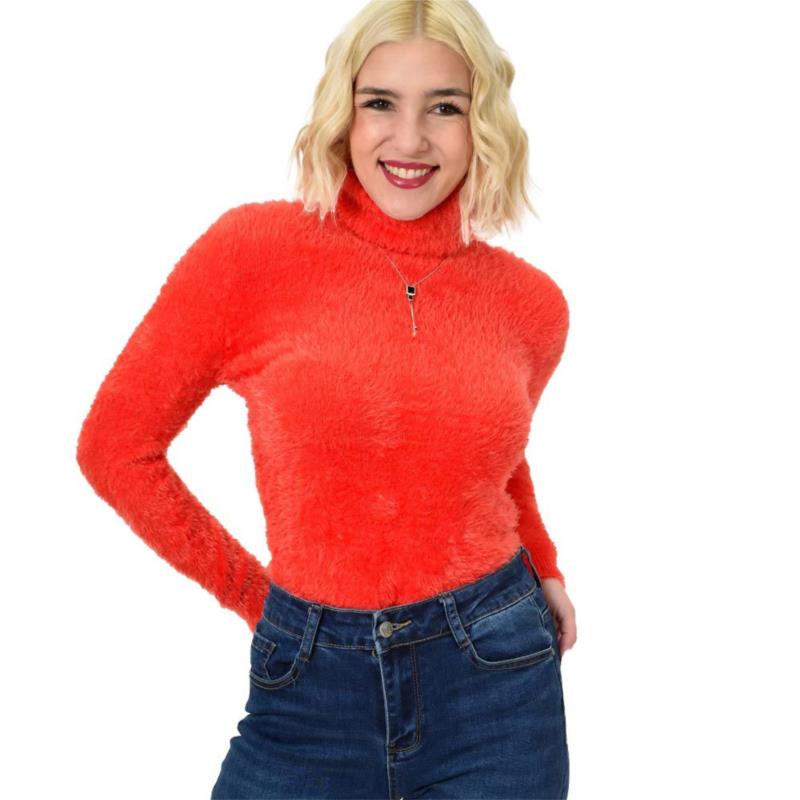 Γυναικείο χνουδωτό πουλόβερ ζιβάγκο Πορτοκαλί 23106
