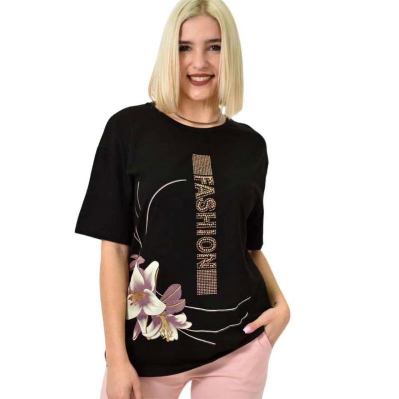 Γυναικείο T-shirt με σχέδιο FASHION Μαύρο 23176