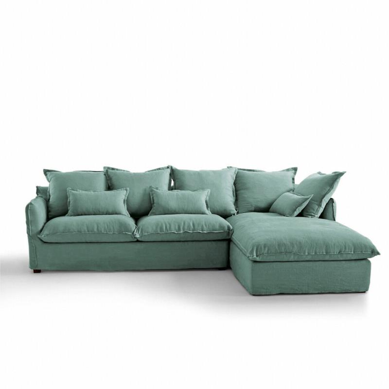 Γωνιακός καναπές-κρεβάτι από γκοφρέ λινό ύφασμα με τεχνολογία Bultex Μ190xΠ294xΥ90cm