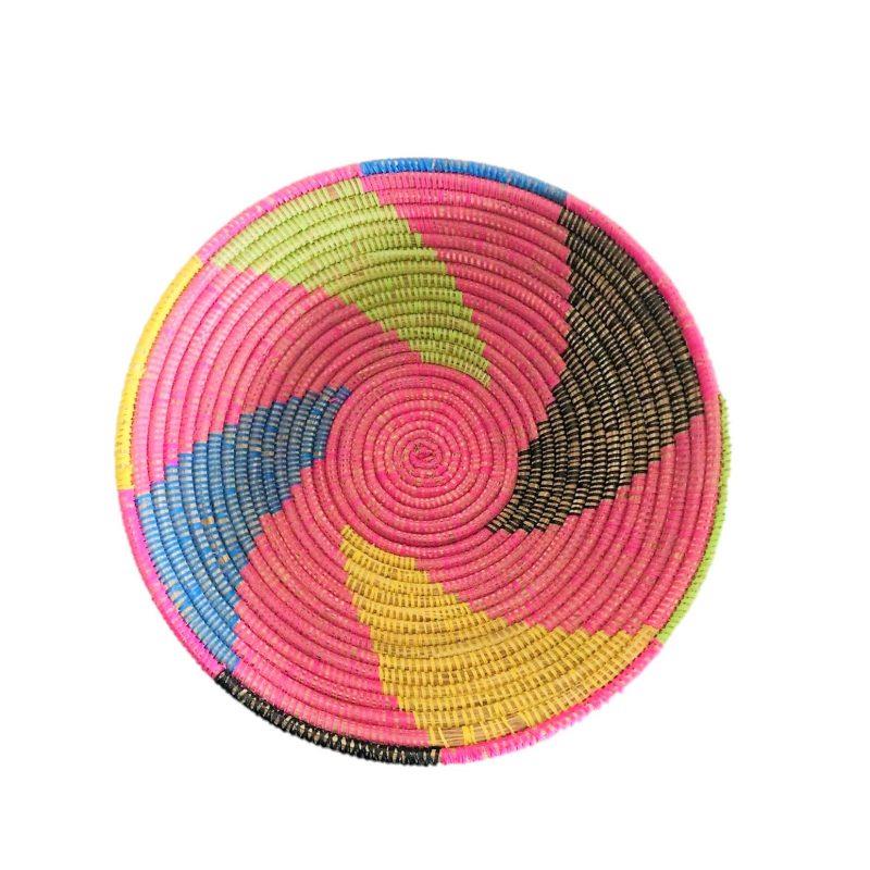 Αφρικάνικος ψάθινος δίσκος πολύχρωμος "ροζ" 13x43εκ