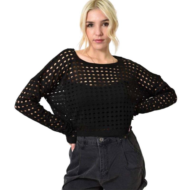Γυναικεία μπλούζα με διάτρητο σχέδιο Μαύρο 23376