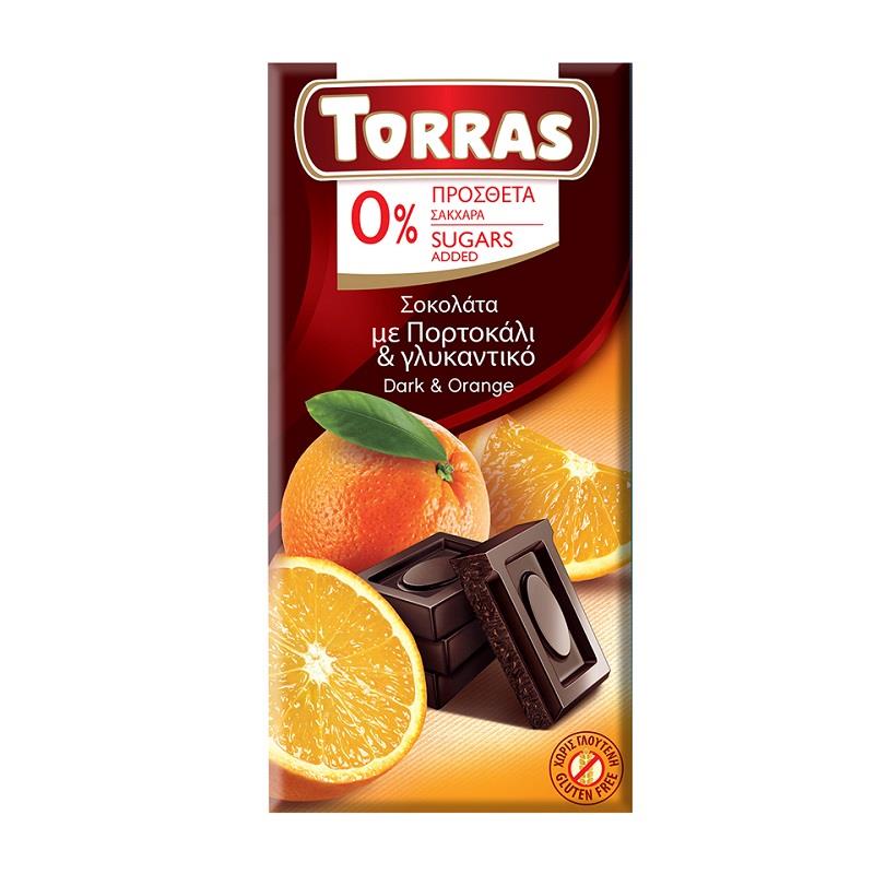 Σοκολάτα Μαύρη με Πορτοκάλι & Γλυκαντικά Χωρίς Γλουτένη Torras (75g)