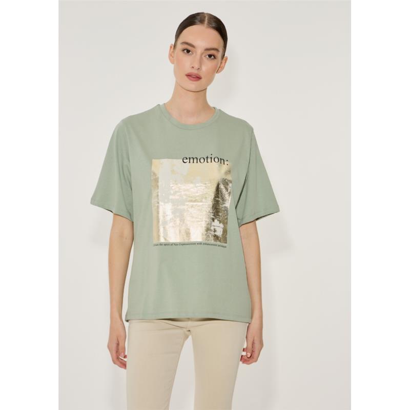 T-shirt με κείμενο και στάμπα - Πράσινο