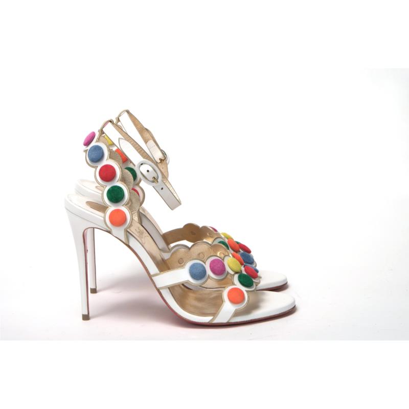 Christian Louboutin White Multicolor Spot Design High Heels Shoes Sandal EU38.5/US8