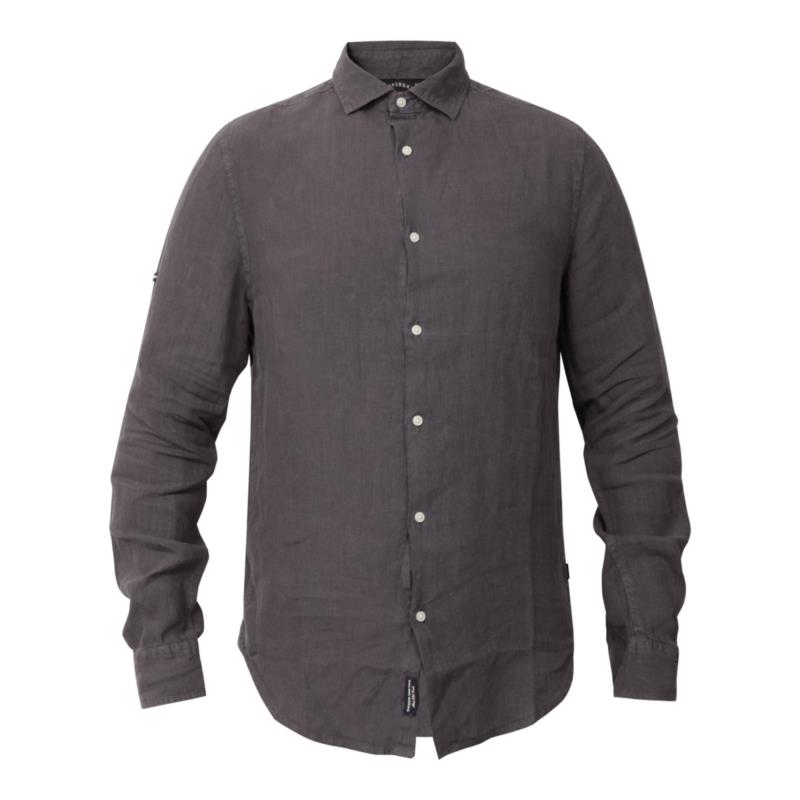 Superdry STUD STUDIOS CASUAL LINEN L/S SHIRT Ανοιχτό Γκρι