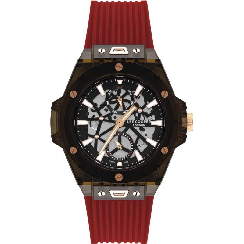 LEE COOPER Men's - LC07975.068, Black case with Red Rubber Strap