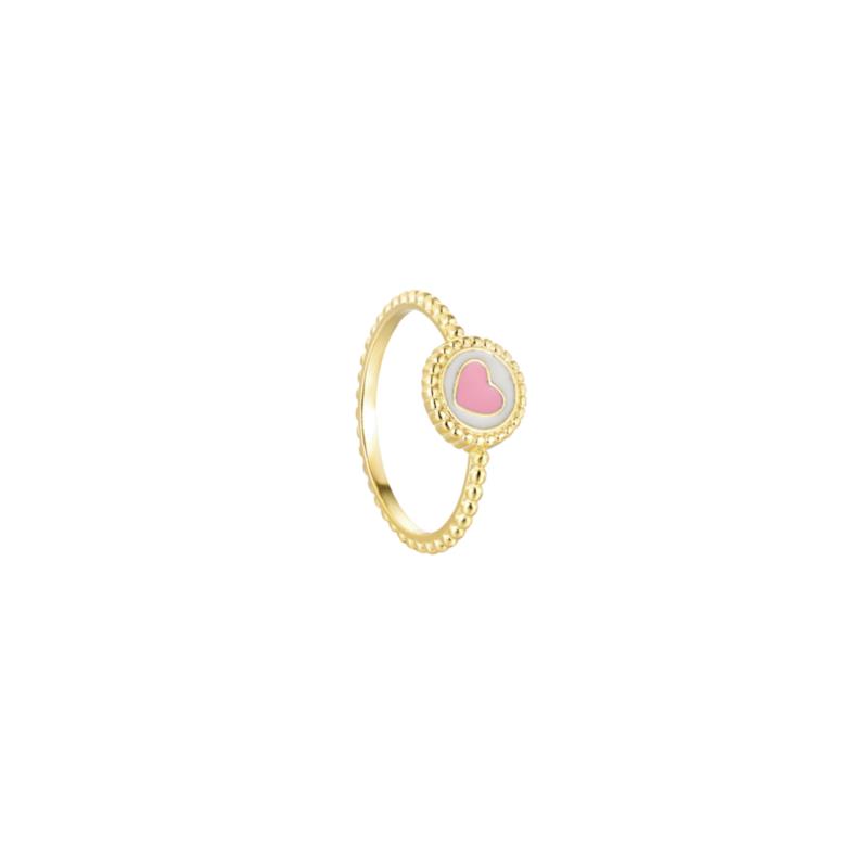 Ασημένιο δαχτυλίδι με καρδιά από ροζ σμάλτο επιχρυσωμένο