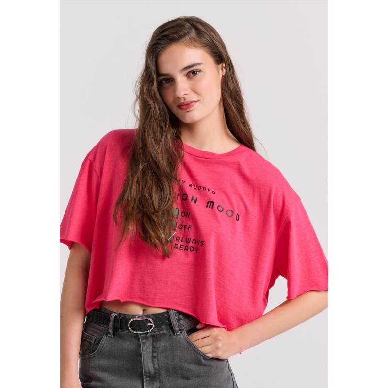 Loose fit cropped t-shirt με τύπωμα