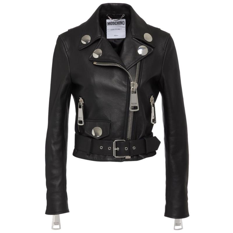 Moschino Couture Black Leather Di Pecora Jackets & Coat IT38