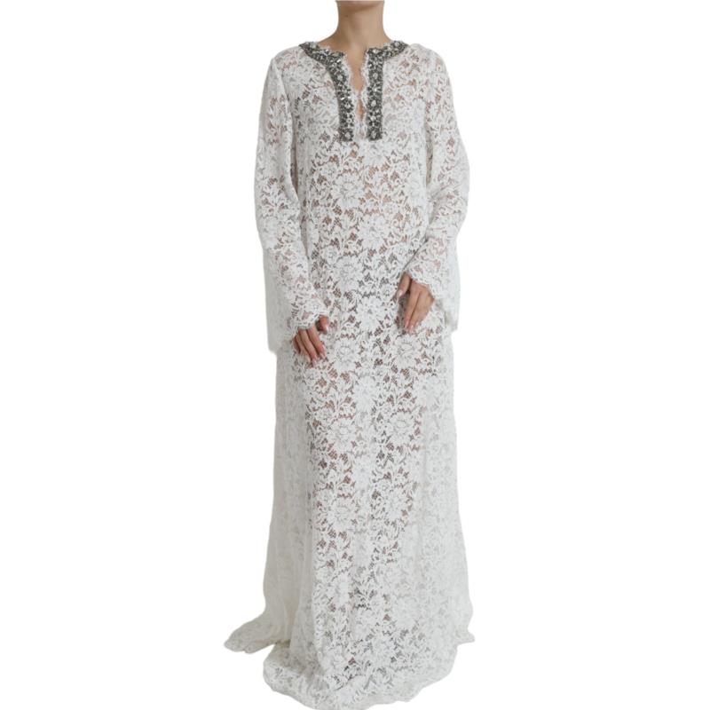 Dolce & Gabbana White Lace Crystal Embellished Shift Dress IT42