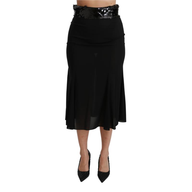 Dolce & Gabbana Elegant High Waist Sequin Black Skirt IT42