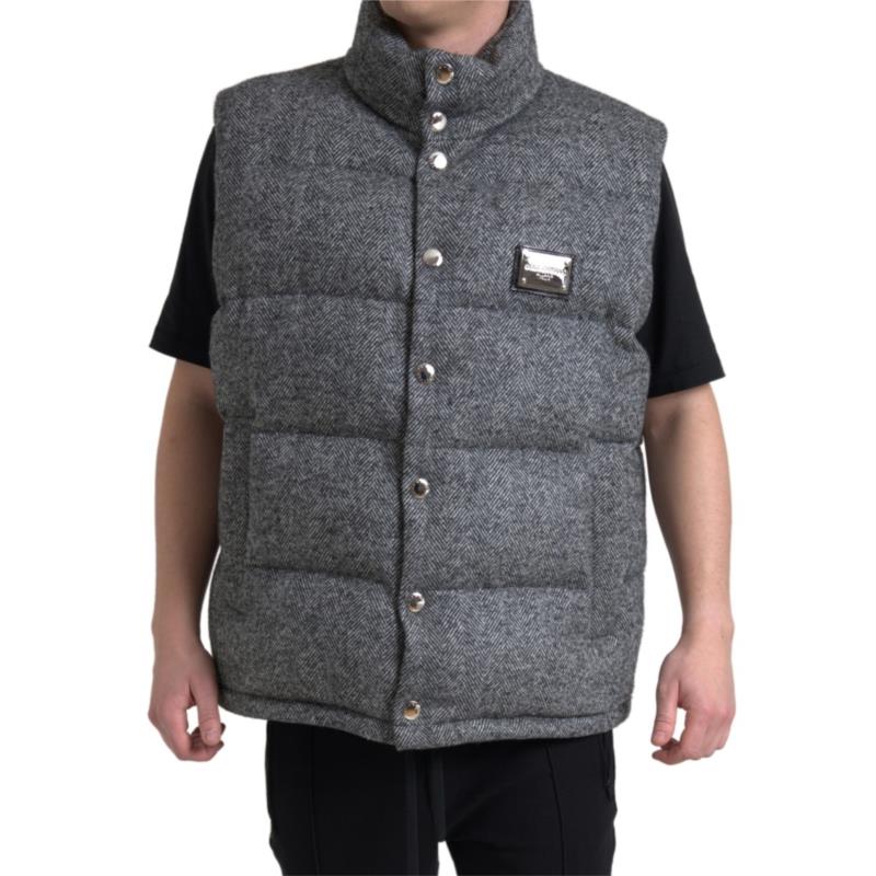 Dolce & Gabbana Gray Wool Chevron Knit Padded Vest Jacket IT56