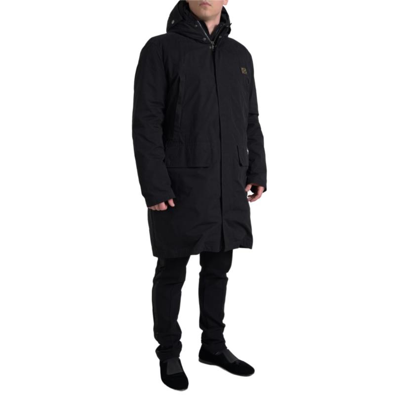 Dolce & Gabbana Elegant Black Hooded Trench Coat IT52