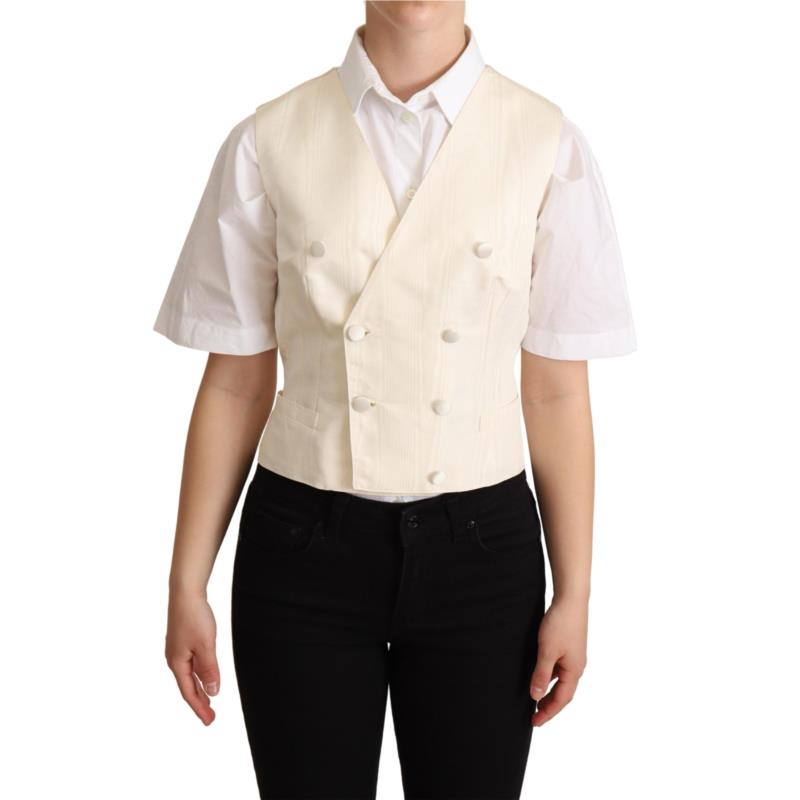 Dolce & Gabbana Beige Silk Sleeveless Waistcoat Vest IT42