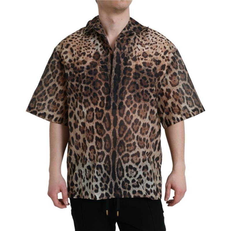 Dolce & Gabbana Brown Leopard Button Down Casual Shirt M