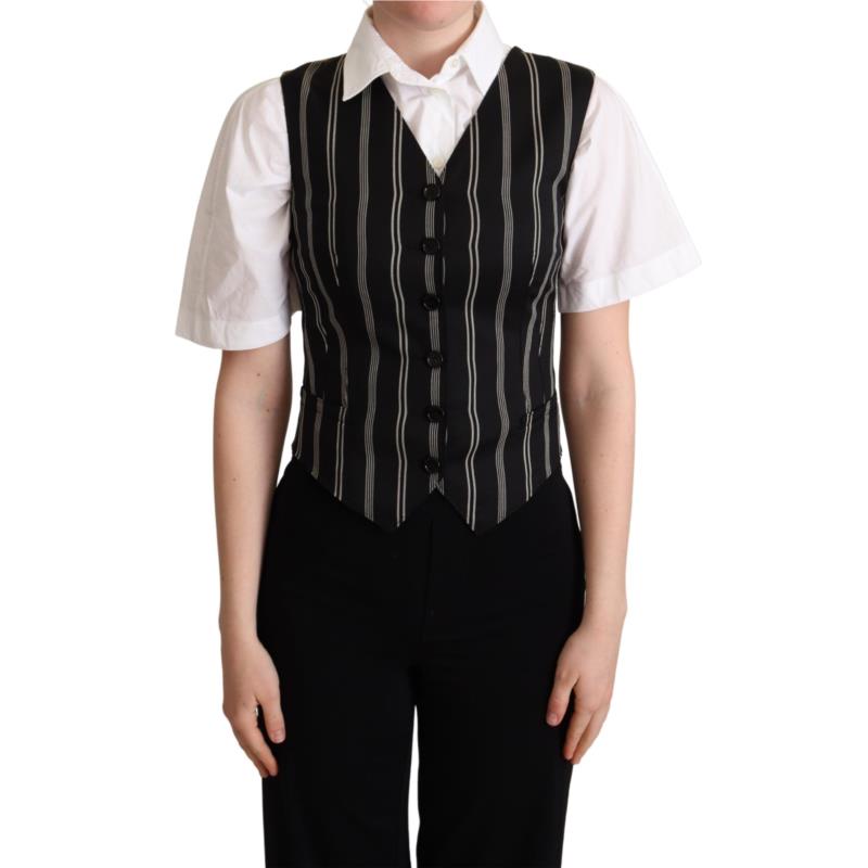 Dolce & Gabbana Black Striped Leopard Print Waistcoat Vest IT40