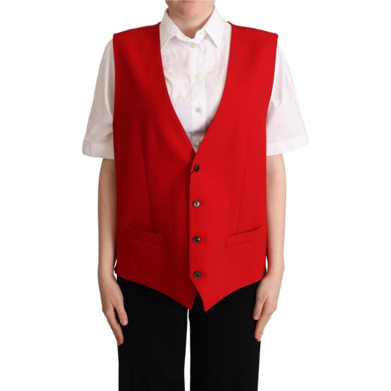 Dolce & Gabbana Red Virgin Wool Sleeveless Waistcoat Vest IT40