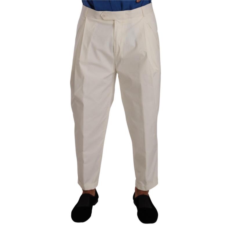 Dolce & Gabbana White Cotton Tapered Men Trouser Dress Pants IT50