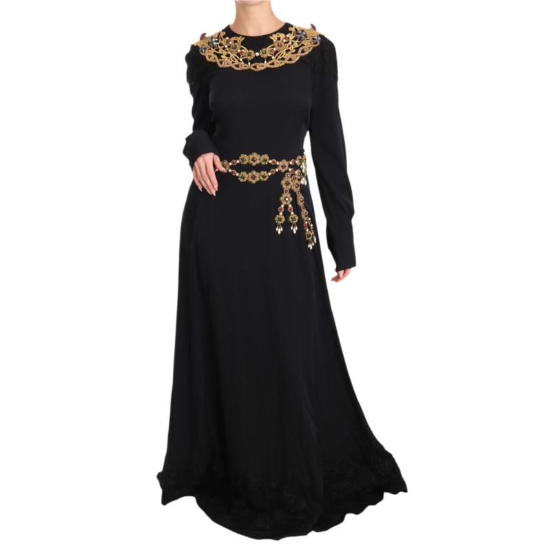 Dolce & Gabbana Black Silk Stretch Gold Crystal Dress IT38