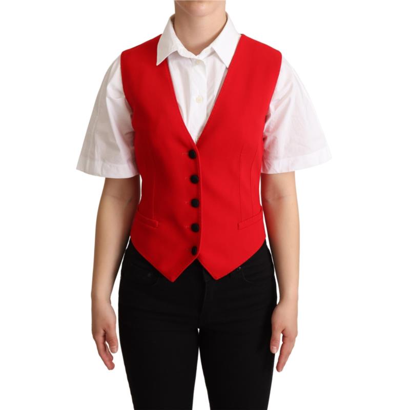 Dolce & Gabbana Red Brown Leopard Print Waistcoat Vest IT40
