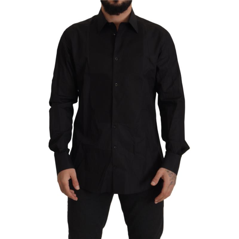 Dolce & Gabbana Sleek Black Tuxedo Dress Shirt - Slim Fit IT41