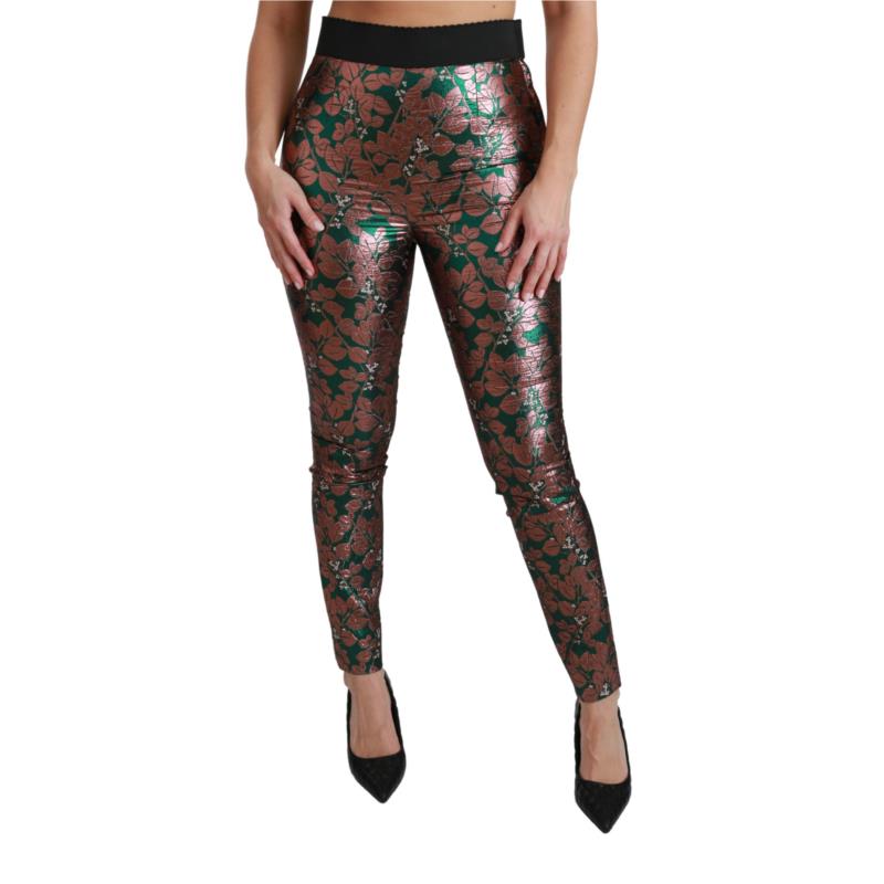 Dolce & Gabbana Green Bronze Leaf Tights Skinny Pants IT36