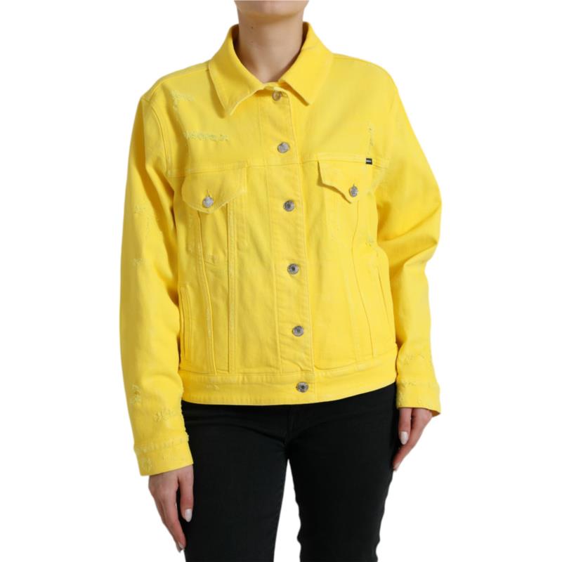 Dolce & Gabbana Yellow Cotton DENIM Jeans Button Coat Jacket IT44