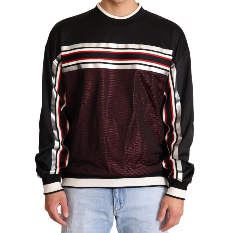 Dolce & Gabbana Black Red Mesh Sport Pullover Crewneck Sweater IT54