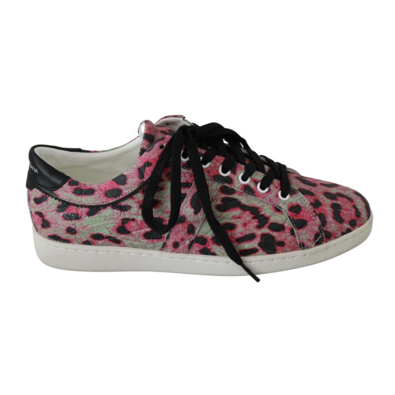 Dolce & Gabbana Pink Leopard Print Training Leather Flat Sneakers EU42/US9