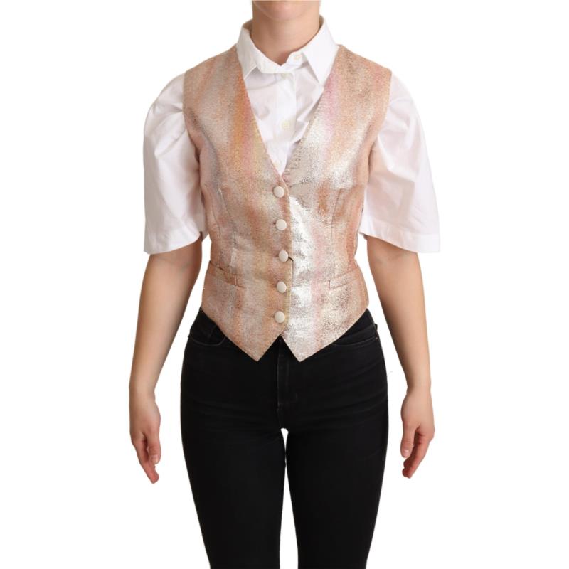 Dolce & Gabbana Pink Waistcoat Stripe Waistcoat Vest Top IT44